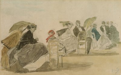Het strand van Trouville door Eugene Louis Boudin
